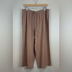 DKNY Pure Womens XL Linen Wide Leg Tan Pants Neutral Lagenlook Minimalist Pocket